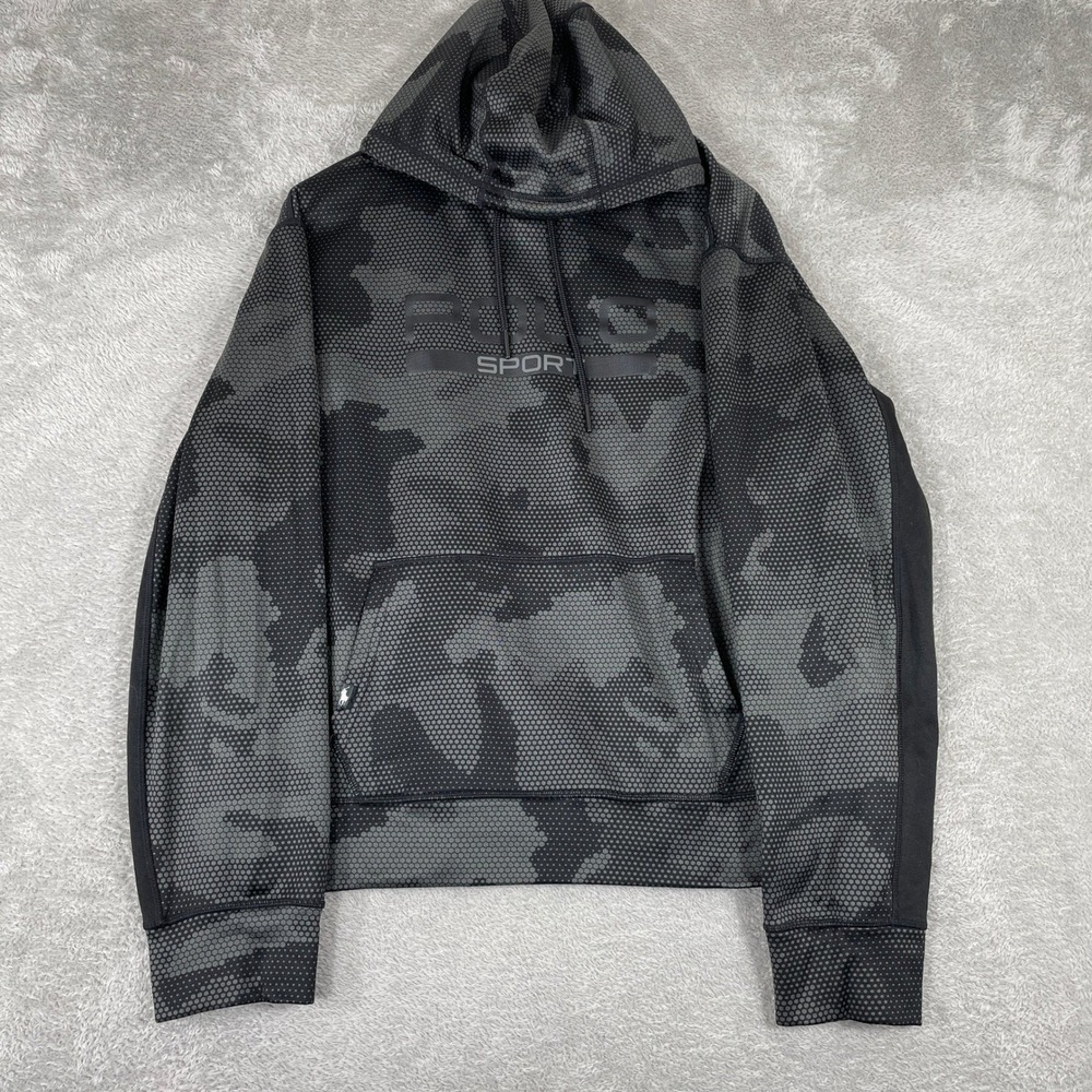Polo Sport Ralph Lauren Hoodie Mens Large Grey Camo ThermoVent Pullover Logo